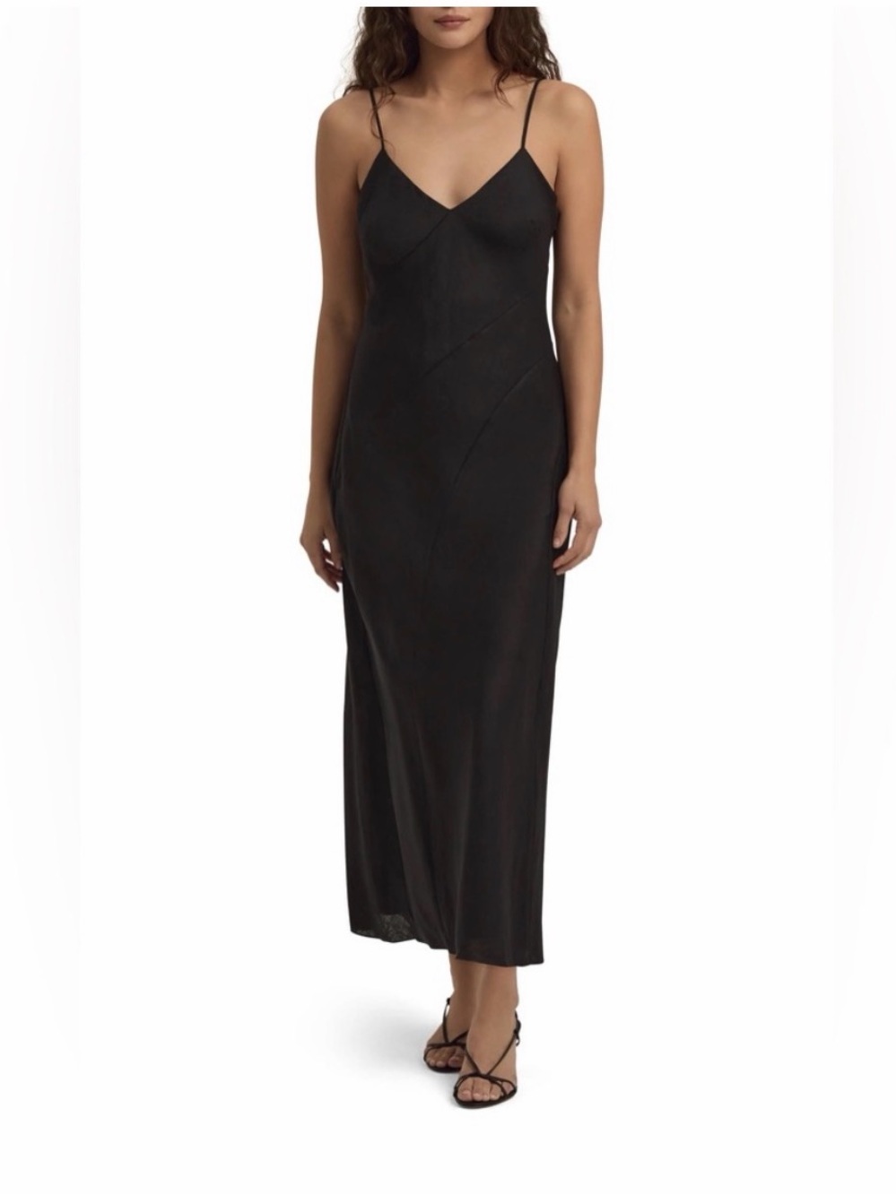 FAVORITE DAUGHTER JOSETTE LINEN Black Slip Maxi Dress Spaghetti Straps
